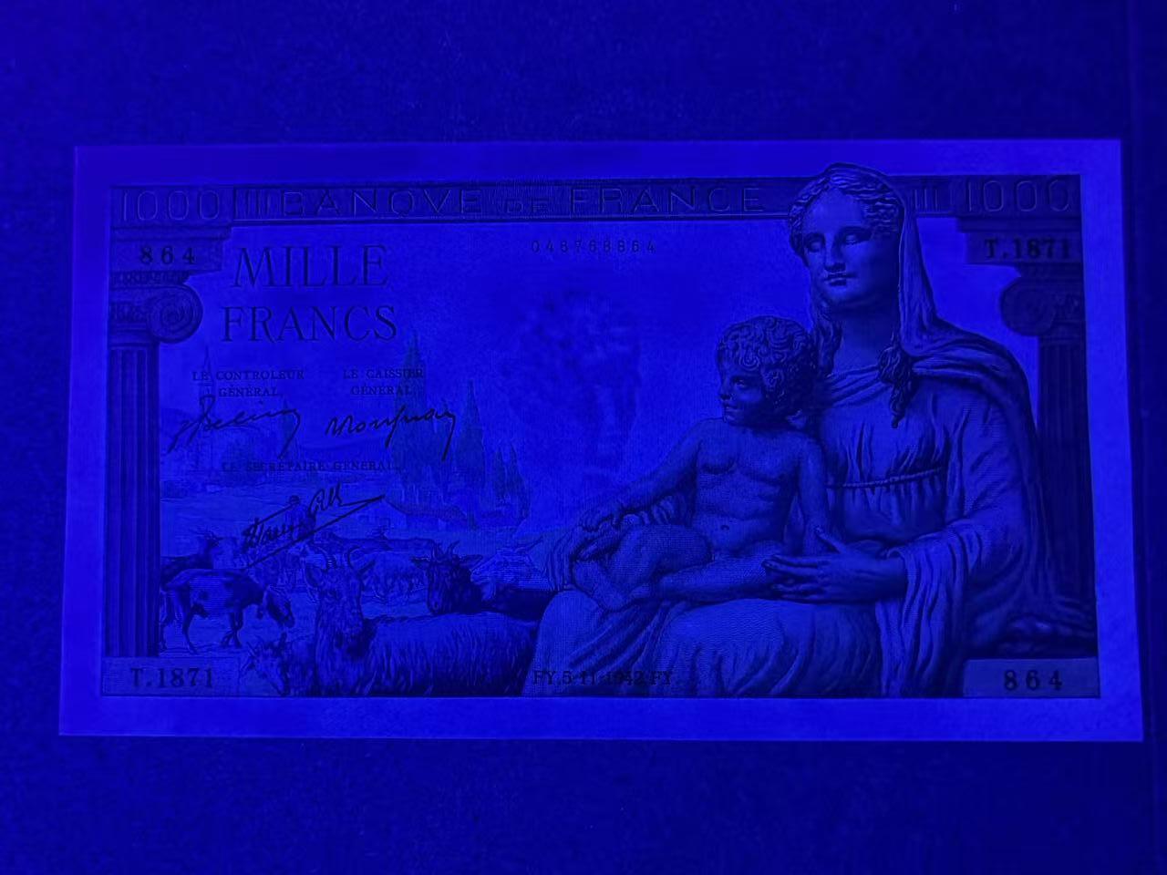 【Blue Auction】世界纸币精拍第634期【精】——16级TOP拍卖/信誉/品质/专业/高效💫 法国 1942年1000法郎 圣母 墨丘利 大票幅 全新UNC