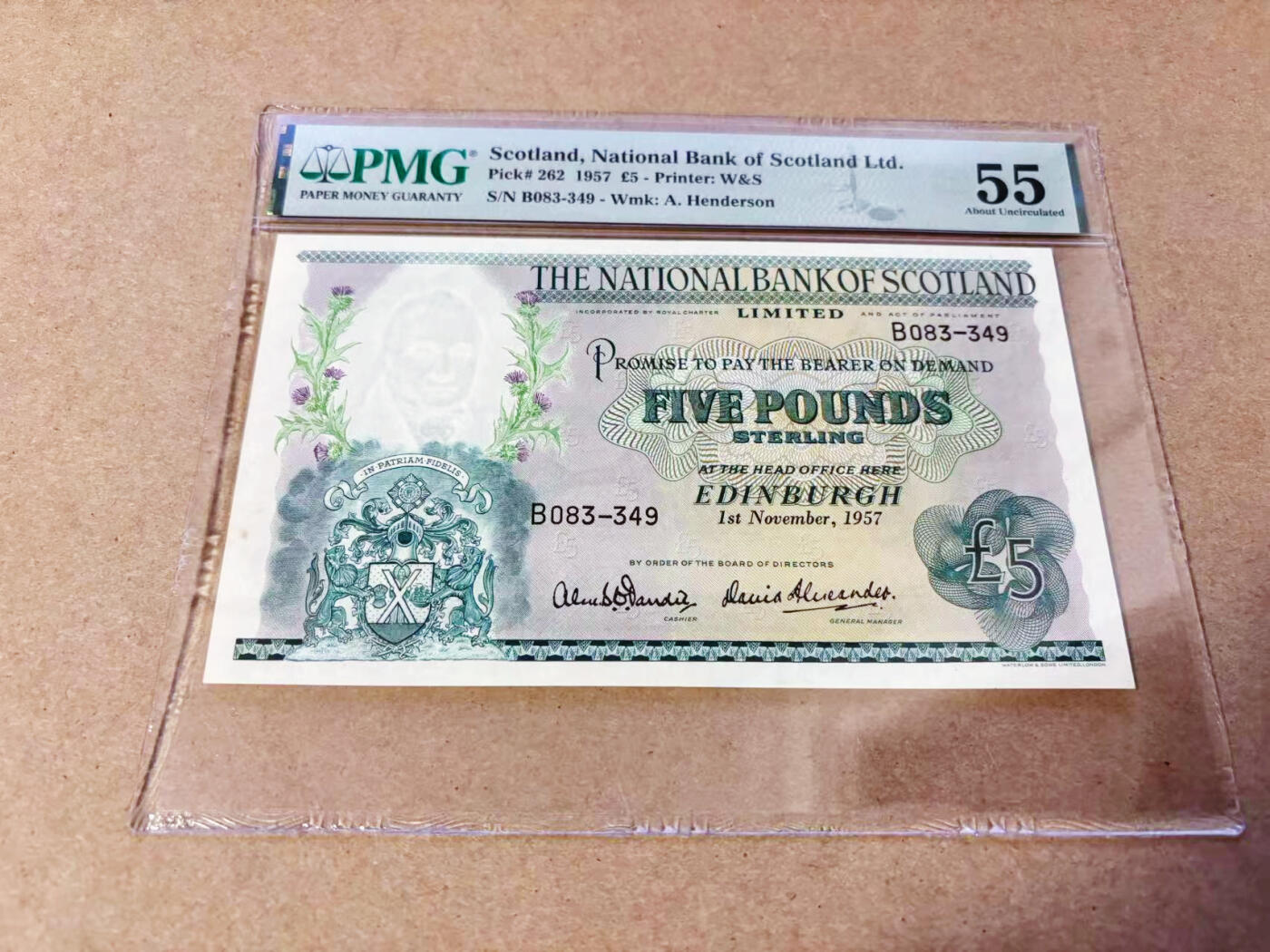 【Blue Auction】世界纸币精拍第634期【精】——16级TOP拍卖/信誉/品质/专业/高效💫 苏格兰1957年5镑 PMG55 大票幅  