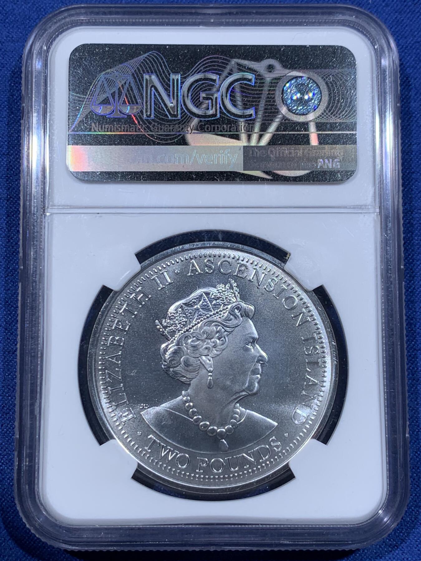 《竞宝斋》第362场 周日，周一，周二  3场连拍 （全场包邮） NGC MS70 圣赫勒和阿森松2022年圣乔治屠龙2镑银币