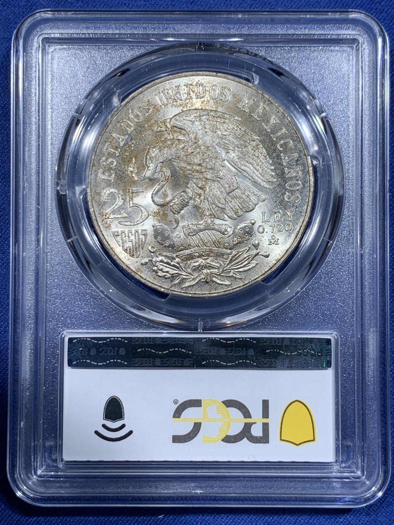 《竞宝斋》第362场 周日，周一，周二  3场连拍 （全场包邮） PCGS MS66 高分 1968墨西哥25比索 奥运纪念银币 两面爆光 包浆很有味道