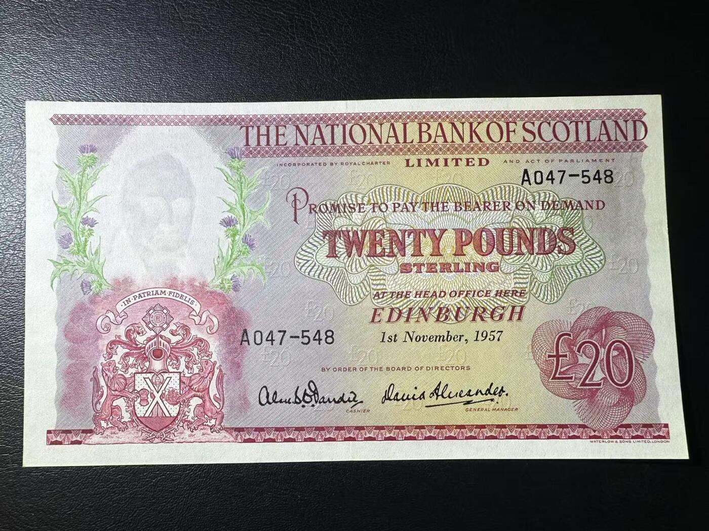 【Blue Auction】世界纸币精拍第634期【精】——16级TOP拍卖/信誉/品质/专业/高效💫 苏格兰 1957年20镑 AU品相