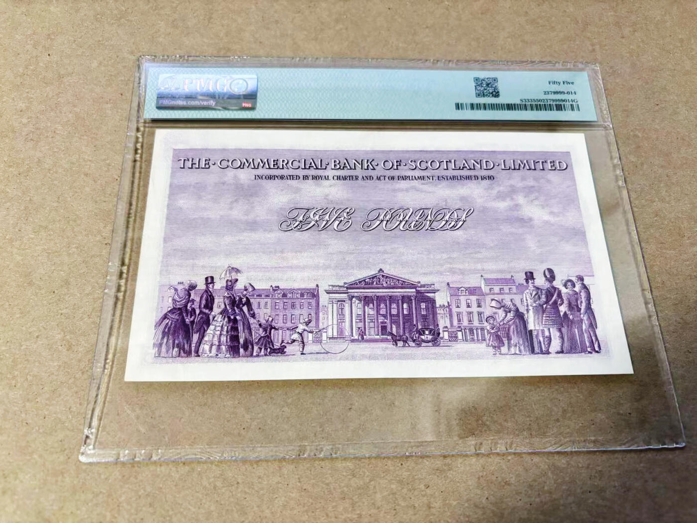 【Blue Auction】世界纸币精拍第634期【精】——16级TOP拍卖/信誉/品质/专业/高效💫 【555豹子号】苏格兰 1953年5镑 大票幅 雕刻精美 背面大场景 PMG55