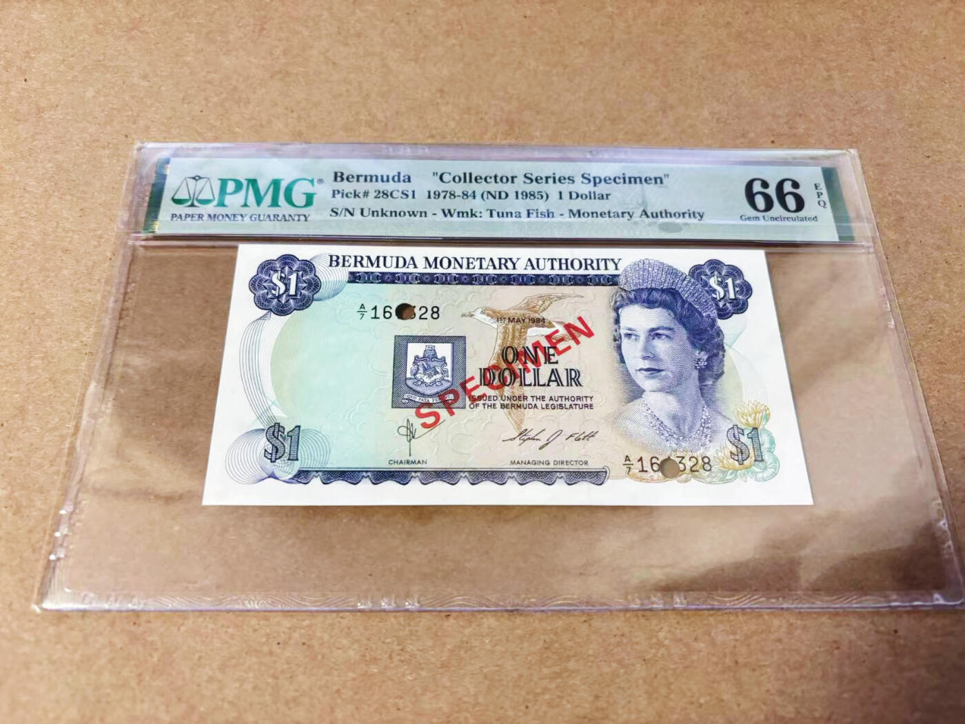 【Blue Auction】世界纸币精拍第634期【精】——16级TOP拍卖/信誉/品质/专业/高效💫 【样钞】百慕大 1978-84年1元 PMG66EPQ 高冠女王