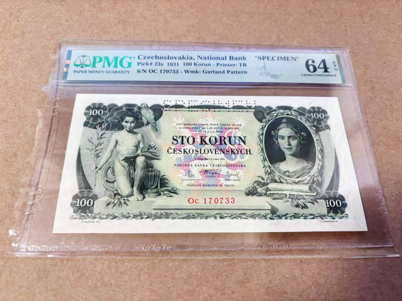 【Blue Auction】世界纸币精拍第634期【精】——16级TOP拍卖/信誉/品质/专业/高效💫 捷斯 1931年100克朗 PMG64EPQ 样钞 裸女 