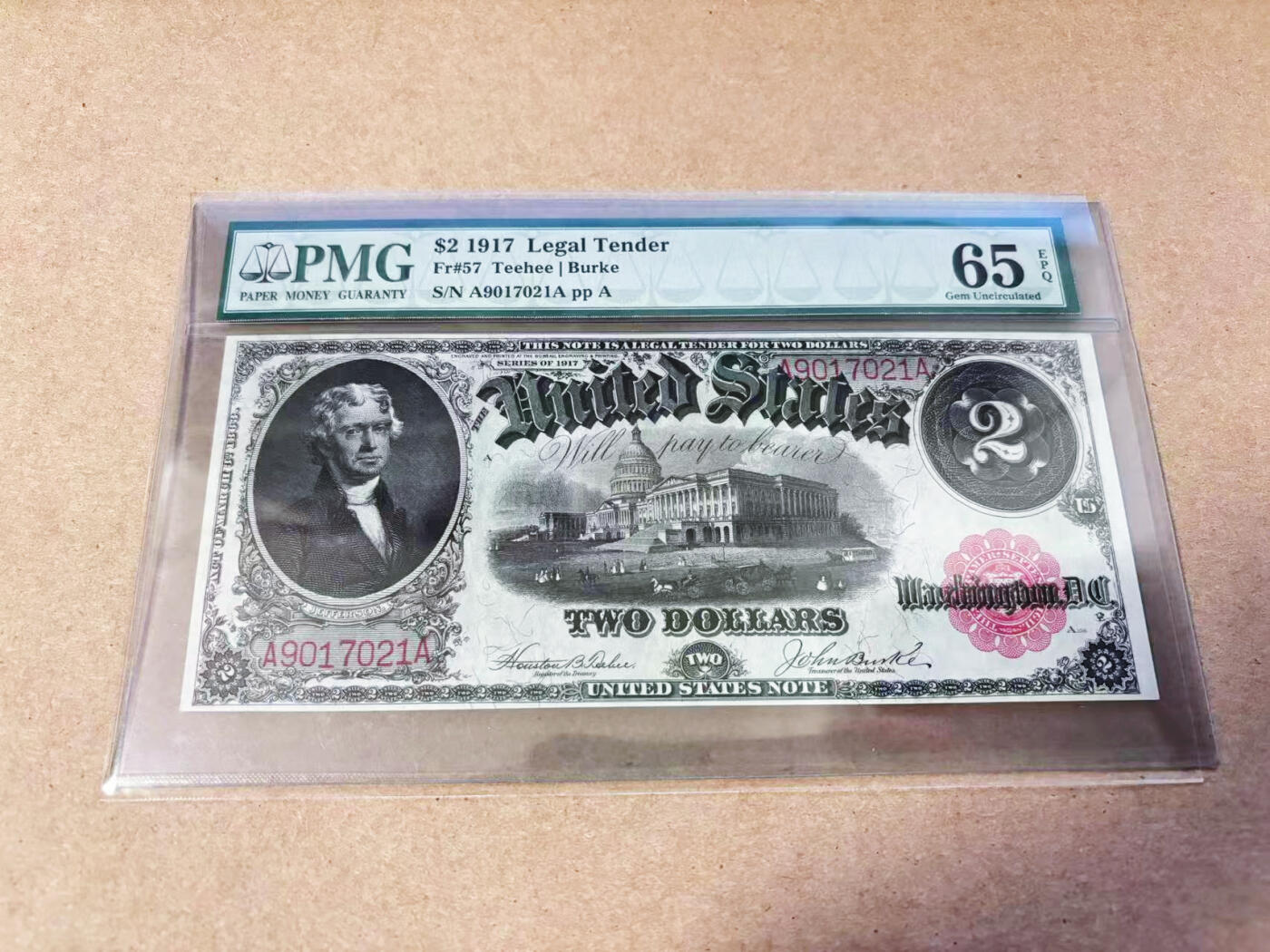 【Blue Auction】世界纸币精拍第634期【精】——16级TOP拍卖/信誉/品质/专业/高效💫 【AA冠 fr.57 非fr.60常见版 季军分】美国 美国1917年2美金 PMG65EPQ 绝品 老壳 大票幅 大场景 (Hararn家族旧藏)