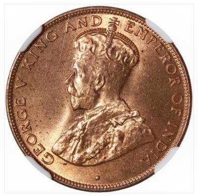 1933年乔治五世一仙铜币， HONG KONG  CENT - 1933年乔治五世一仙铜币， HONG KONG  CENT