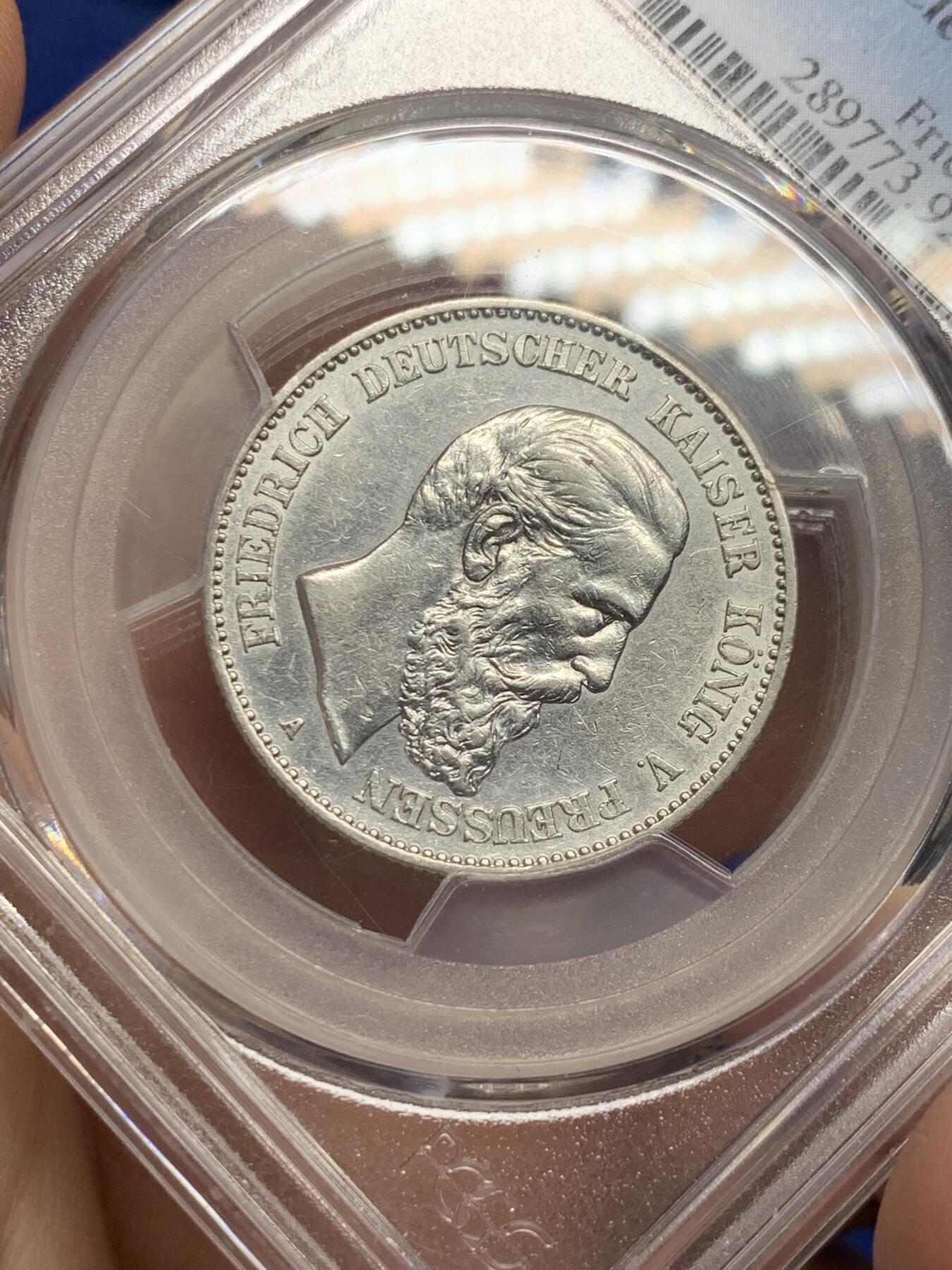 《竞宝斋》第362场 周日，周一，周二  3场连拍 （全场包邮） PCGS AUD 德国1888年普鲁士腓特烈三世2马克银币 短翅鹰