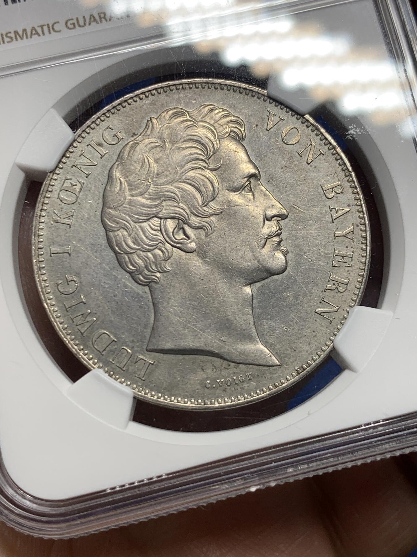 《竞宝斋》第362场 周日，周一，周二  3场连拍 （全场包邮） NGC UNC 德国 巴伐利亚 1845年 路德维希一世 皇孙纪念2泰勒大银币 非常热门的路德维希历史系2泰勒大银币 底板光度都够藏