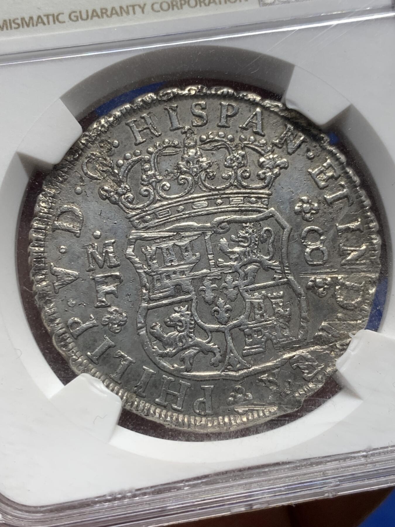 《竞宝斋》第362场 周日，周一，周二  3场连拍 （全场包邮） NGC AUD 西属墨西哥1740年地球双柱 海捞银币（盒子开过了，官网可以查询）