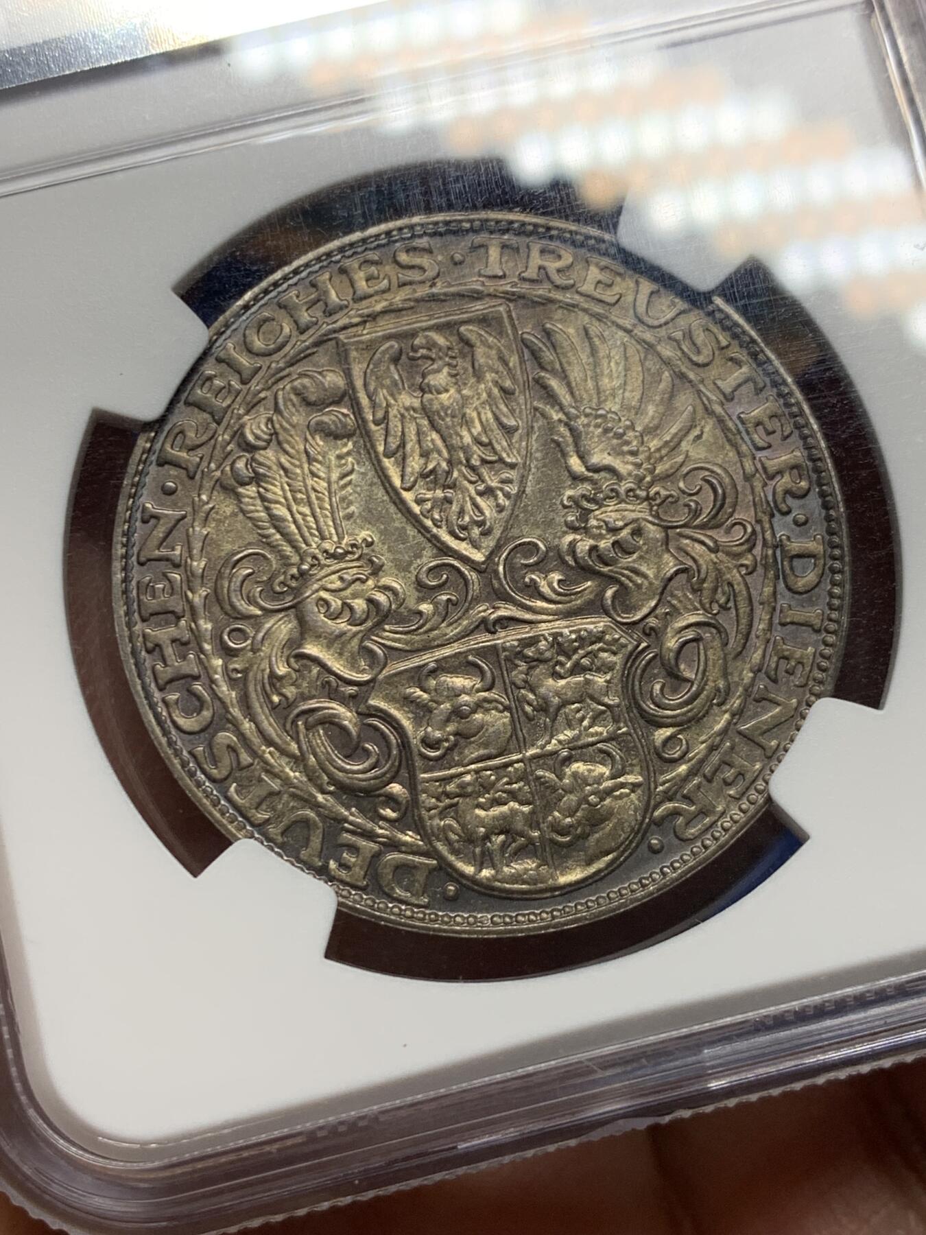 《竞宝斋》第362场 周日，周一，周二  3场连拍 （全场包邮） NGC MS64 德国 1927年 兴登堡80大寿纪念5马克币型章
