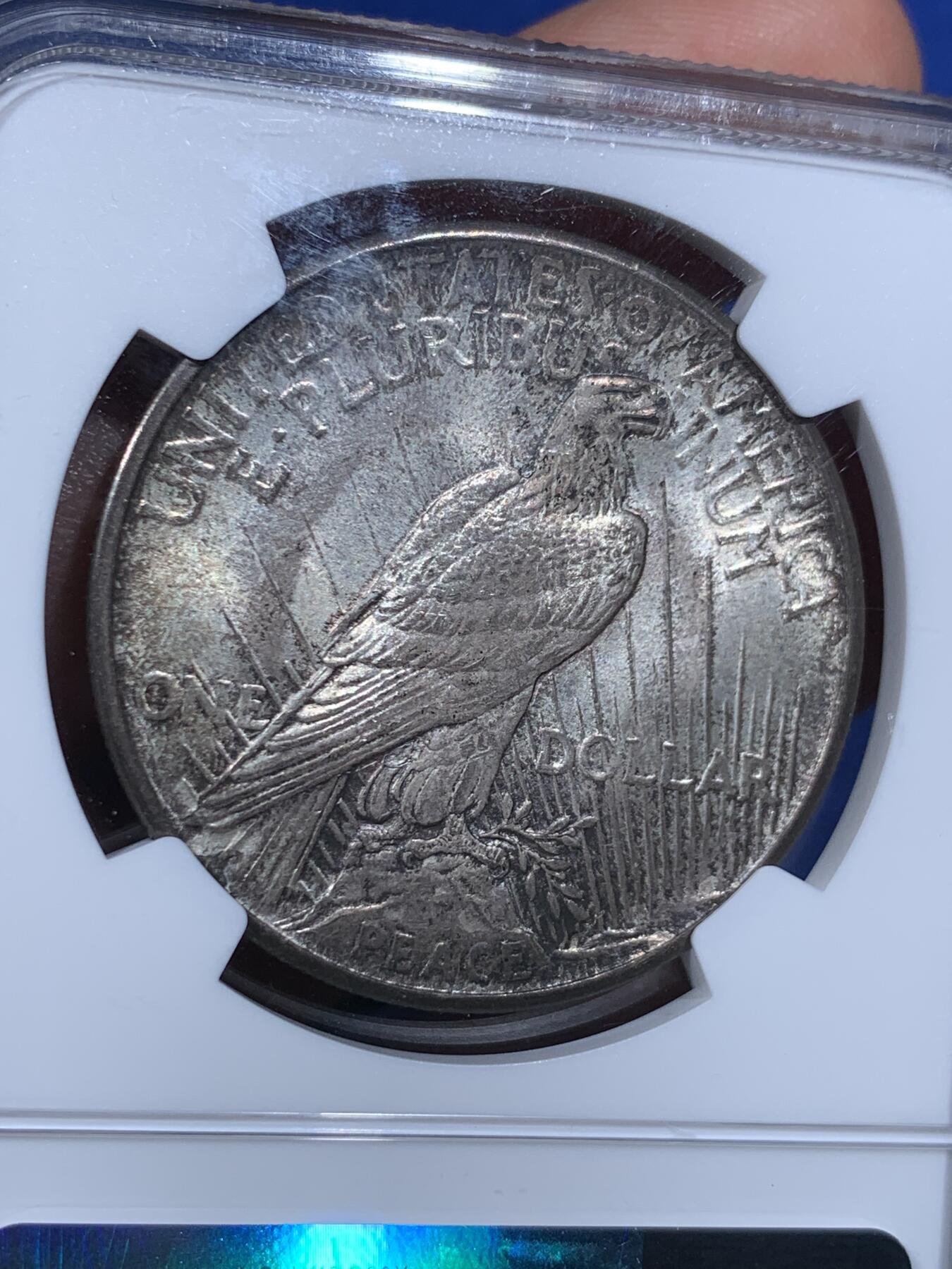 《竞宝斋》第362场 周日，周一，周二  3场连拍 （全场包邮） NGC MS63 美国1921年和平1美元银币 高浮雕 原味老包浆 名誉品 盒子右下角小磕