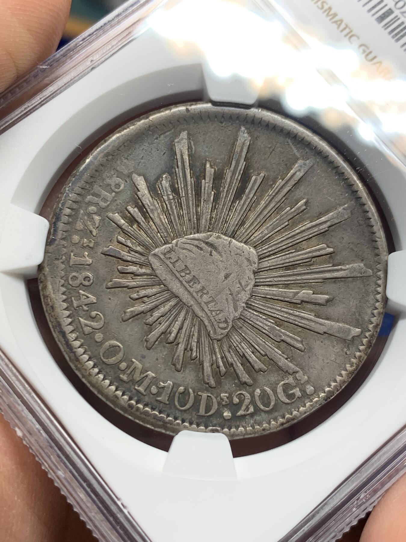 《竞宝斋》第362场 周日，周一，周二  3场连拍 （全场包邮） NGC XFD 墨西哥1842年鹰洋8里亚尔银币 少见早期鹰洋
