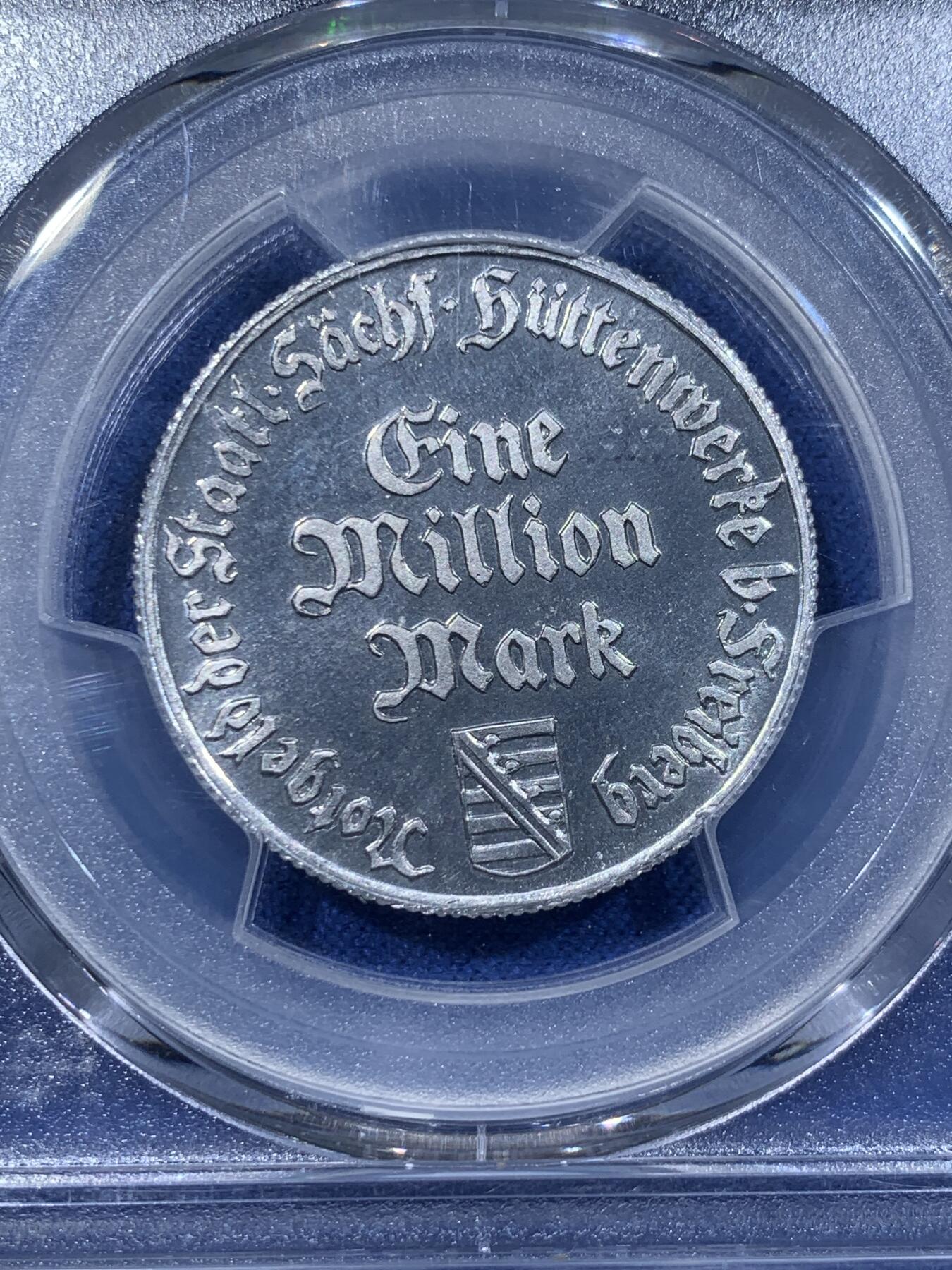 《竞宝斋》第362场 周日，周一，周二  3场连拍 （全场包邮） PCGS PR67CAM 德国1923年德紧弗莱堡火把男1百万马克精致铝币
