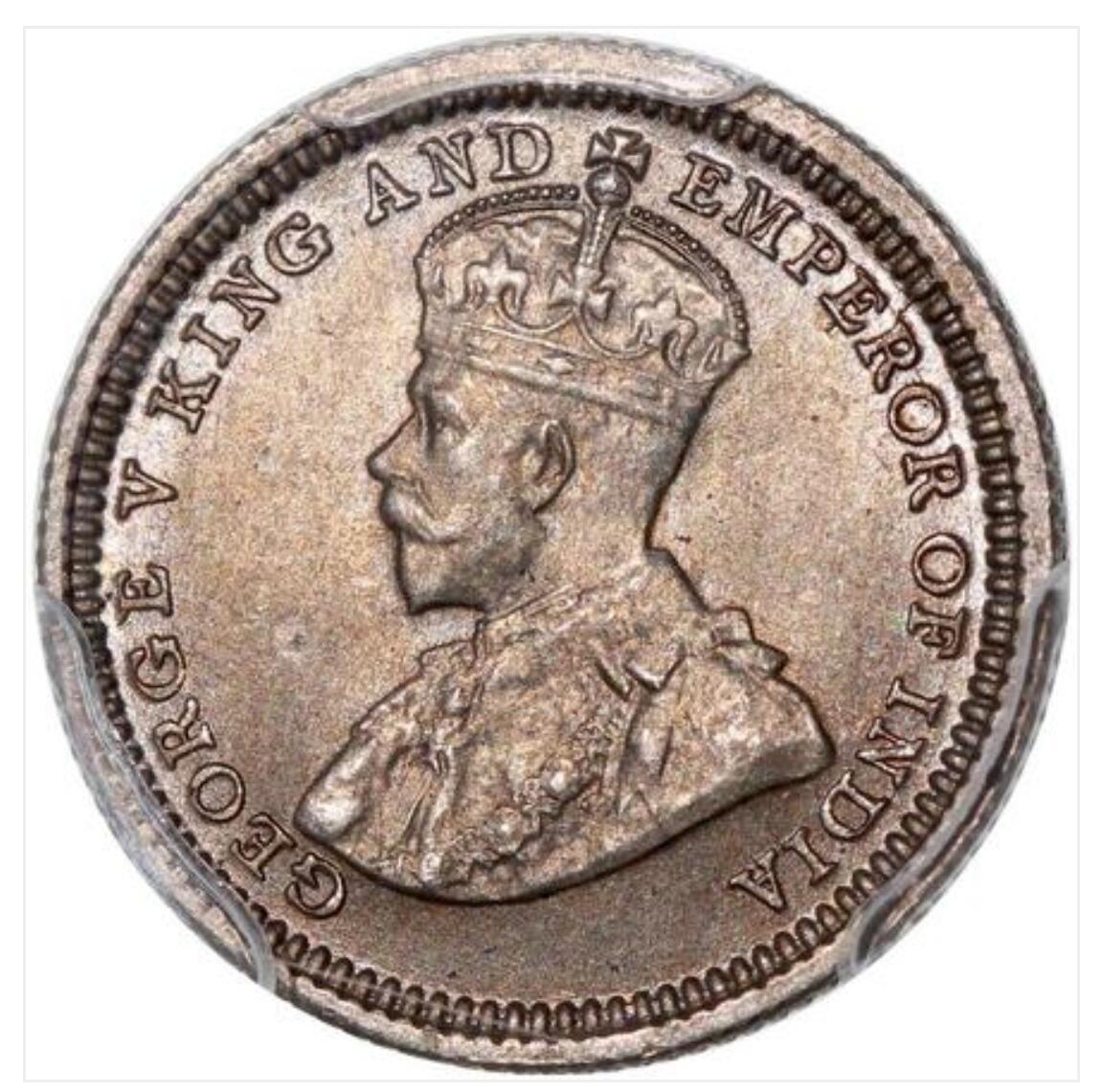 香港1935年乔治五世五仙  红铜镍合金币 冠军分 PCGS MS67