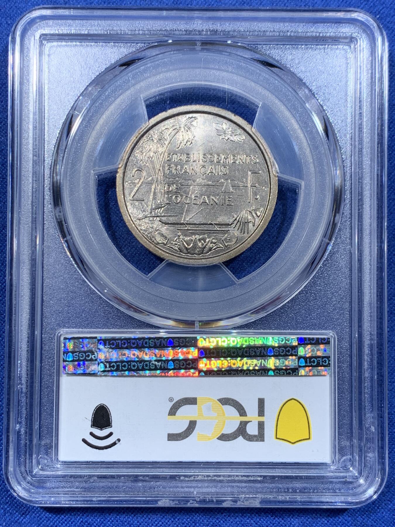 《竞宝斋》第362场 周日，周一，周二  3场连拍 （全场包邮） 3枚一组 PCGS SP65-66  法属大洋洲 1949年  1法郎、2法郎、50分样币  2法郎冠军分  1法郎亚军分  发行量2000 带ESSAI