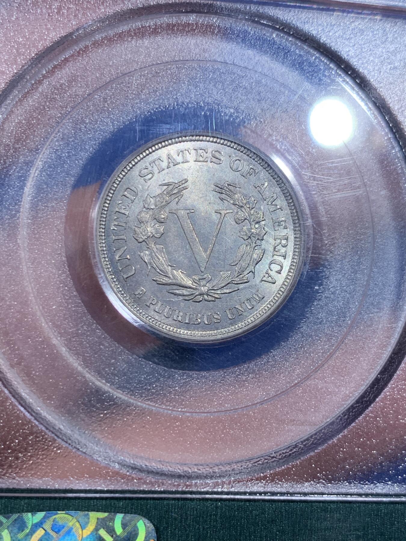 《竞宝斋》第362场 周日，周一，周二  3场连拍 （全场包邮） PCGS MS63 美国1883年5美分镍币 早期美评壳子 经典自由女神像 早期稀少无SENTS版 后期收回销毁众多 好品难寻