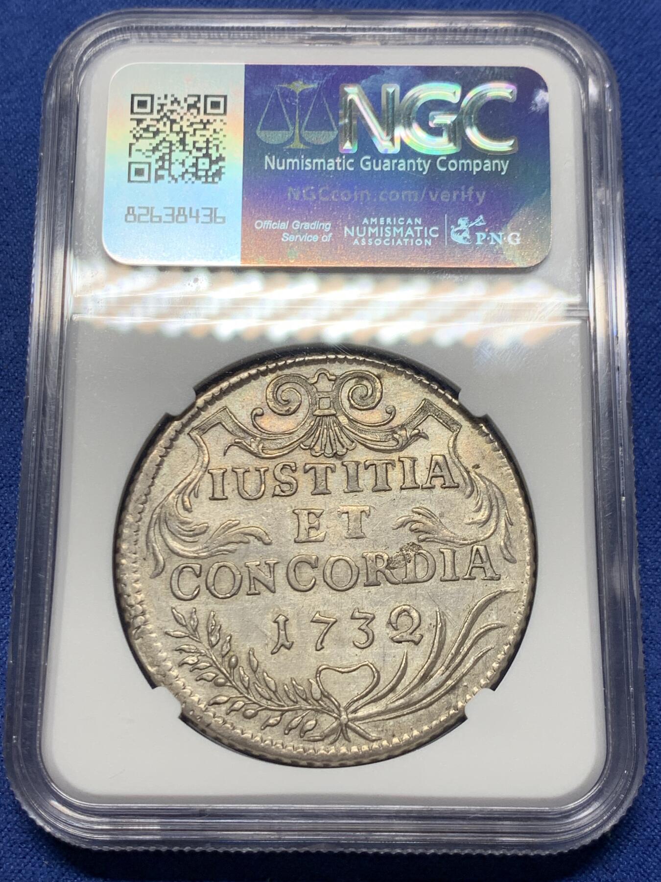 《竞宝斋》第362场 周日，周一，周二  3场连拍 （全场包邮） NGC AU  瑞士共和国 1732年 苏黎世 雄狮泰勒大银币 双面深打 细节非常 品种自然也难见