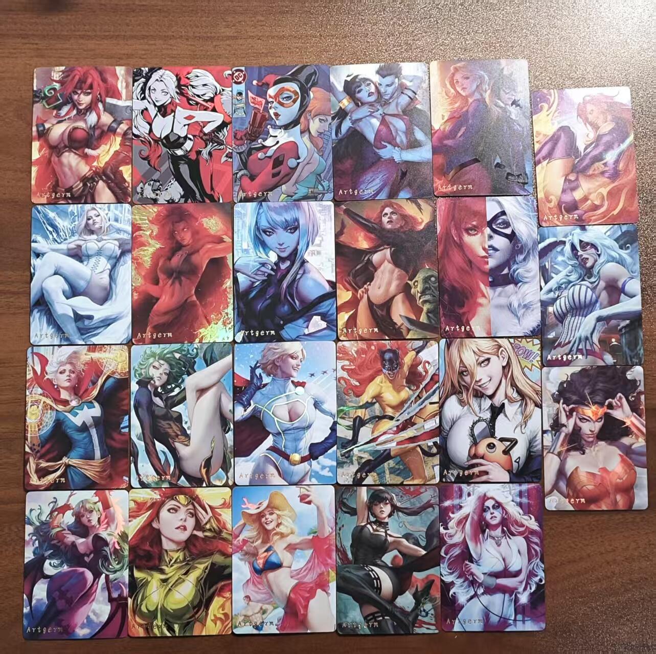 光影卡牌第八期，亲签卡，古风美女卡，各家套卡，持续收拍品 美漫风格动漫女性人物精扣金彩卡，卡背磨砂工艺，一套23张