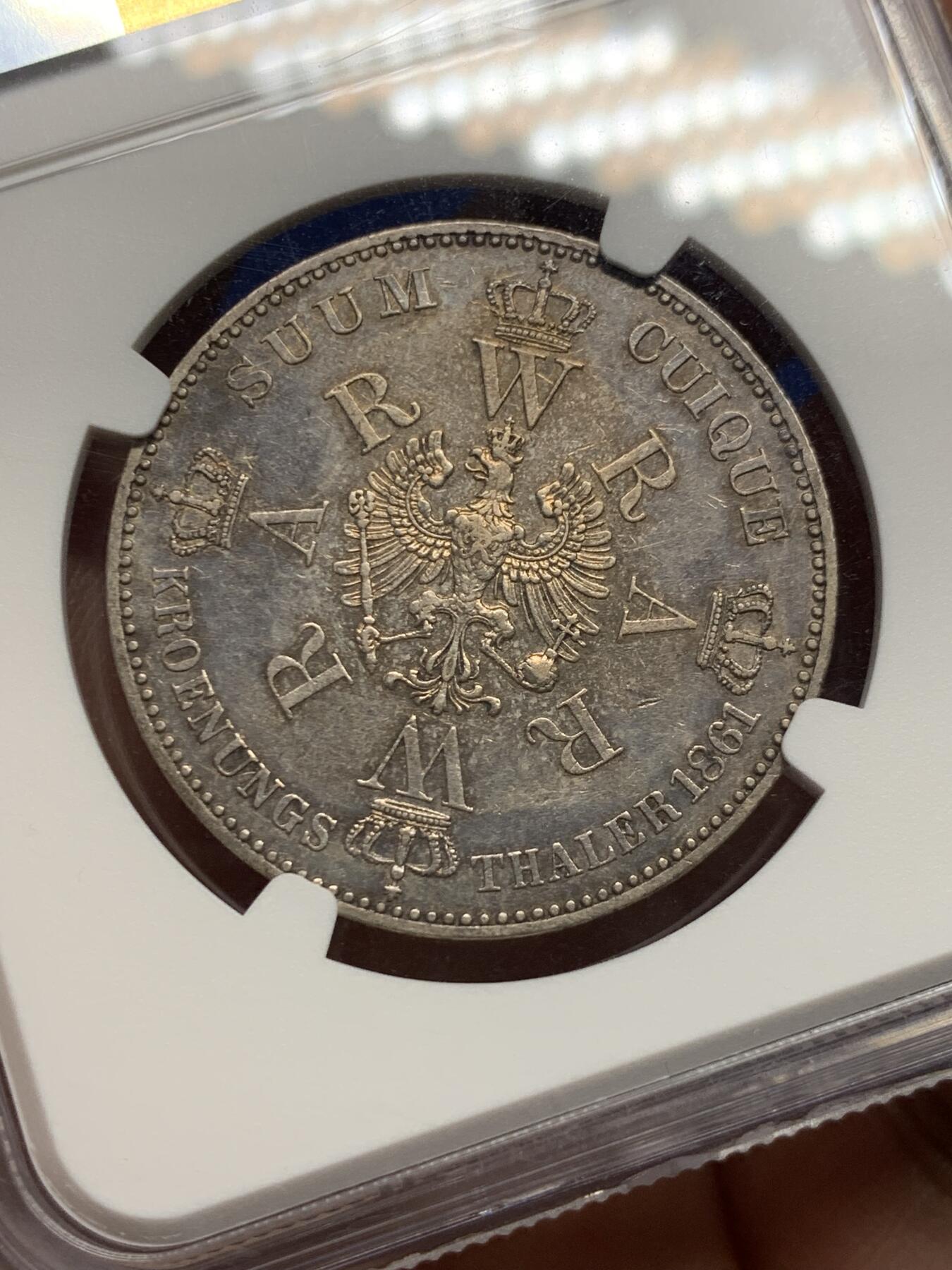 《竞宝斋》第362场 周日，周一，周二  3场连拍 （全场包邮） NGC AUD 德国1861A普鲁士王国1泰勒银币