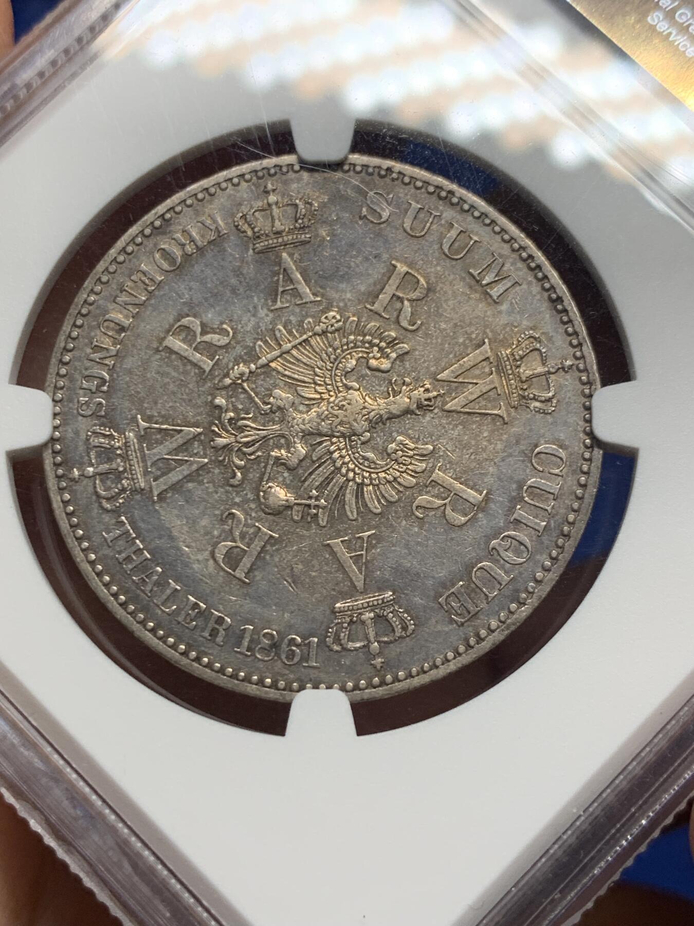 《竞宝斋》第362场 周日，周一，周二  3场连拍 （全场包邮） NGC AUD 德国1861A普鲁士王国1泰勒银币