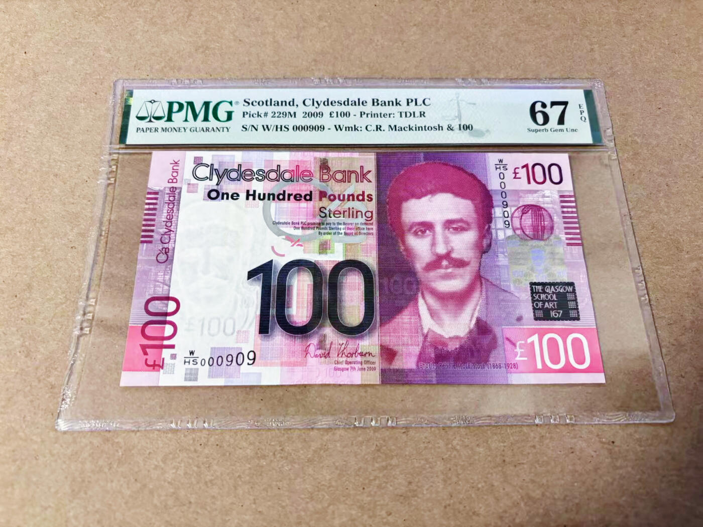 【Blue Auction】世界纸币精拍第634期【精】——16级TOP拍卖/信誉/品质/专业/高效💫 【W/HS首发冠 909倒置小号】苏格兰 2009年100镑 PMG67EPQ 高分