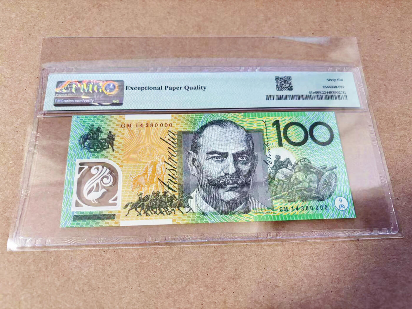 【Blue Auction】世界纸币精拍第634期【精】——16级TOP拍卖/信誉/品质/专业/高效💫 【0000狮子号】澳大利亚 2014年100元 PMG66EPQ 