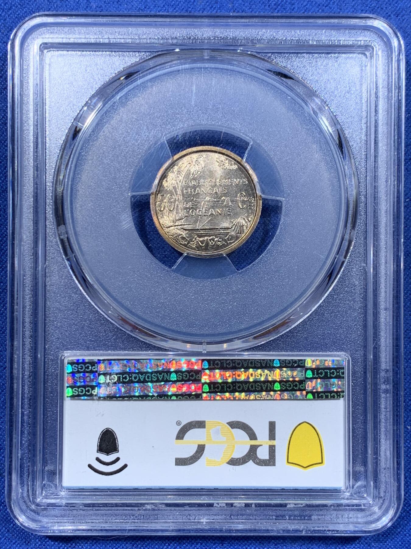 《竞宝斋》第362场 周日，周一，周二  3场连拍 （全场包邮） 3枚一组 PCGS SP65-66  法属大洋洲 1949年  1法郎、2法郎、50分样币  2法郎冠军分  1法郎亚军分  发行量2000 带ESSAI