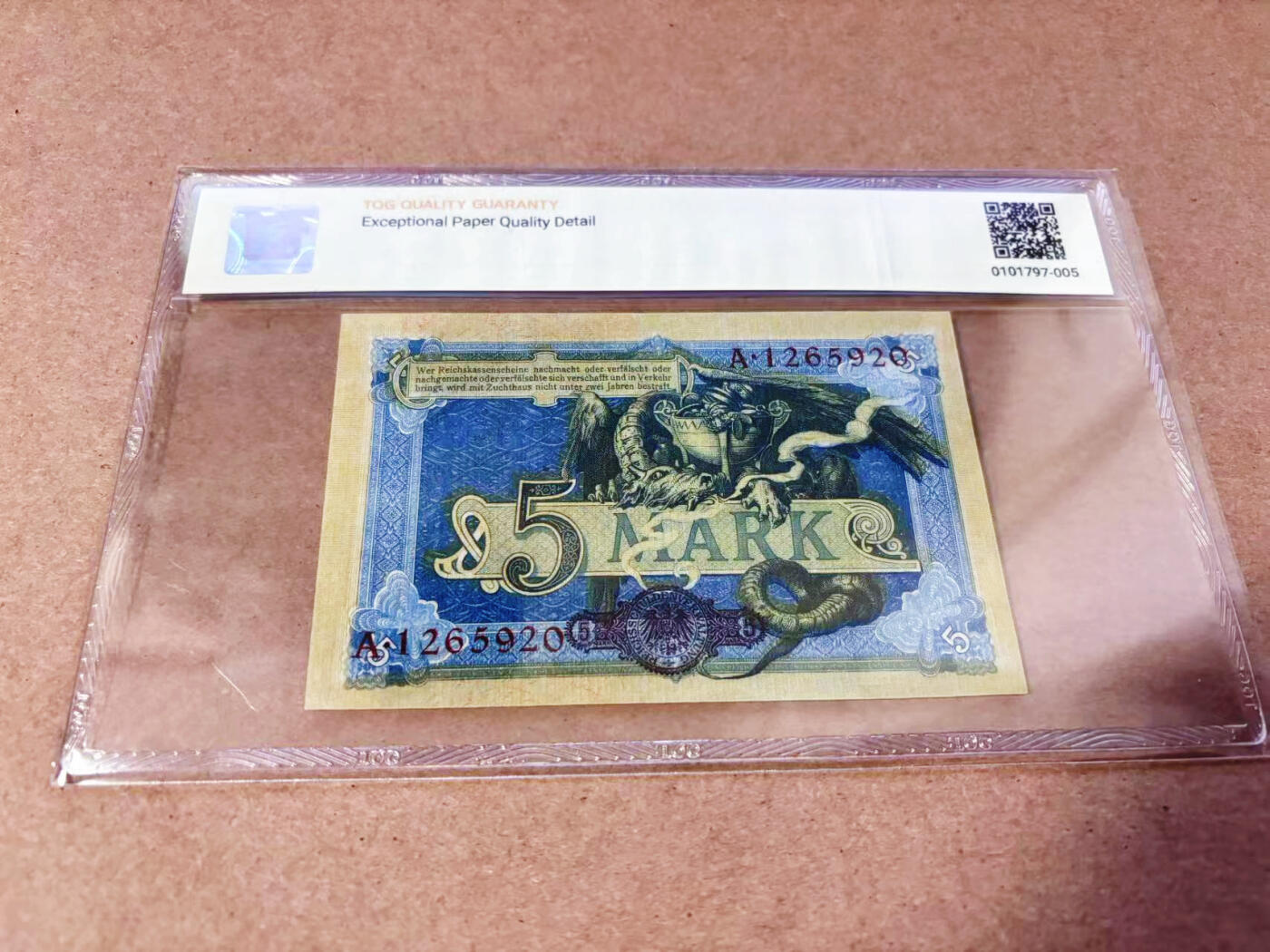 【Blue Auction】世界纸币精拍第634期【精】——16级TOP拍卖/信誉/品质/专业/高效💫 【无47】德国 1904年5马克 TQG66EPQ 