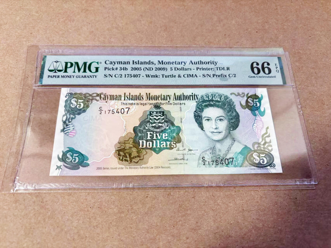 【Blue Auction】世界纸币精拍第634期【精】——16级TOP拍卖/信誉/品质/专业/高效💫 开曼2005年5元 PMG66EPQ 女王
