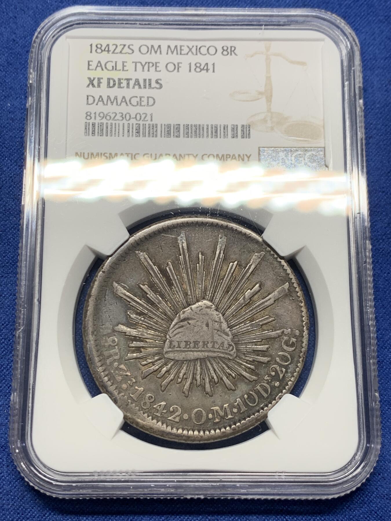 《竞宝斋》第362场 周日，周一，周二  3场连拍 （全场包邮） NGC XFD 墨西哥1842年鹰洋8里亚尔银币 少见早期鹰洋