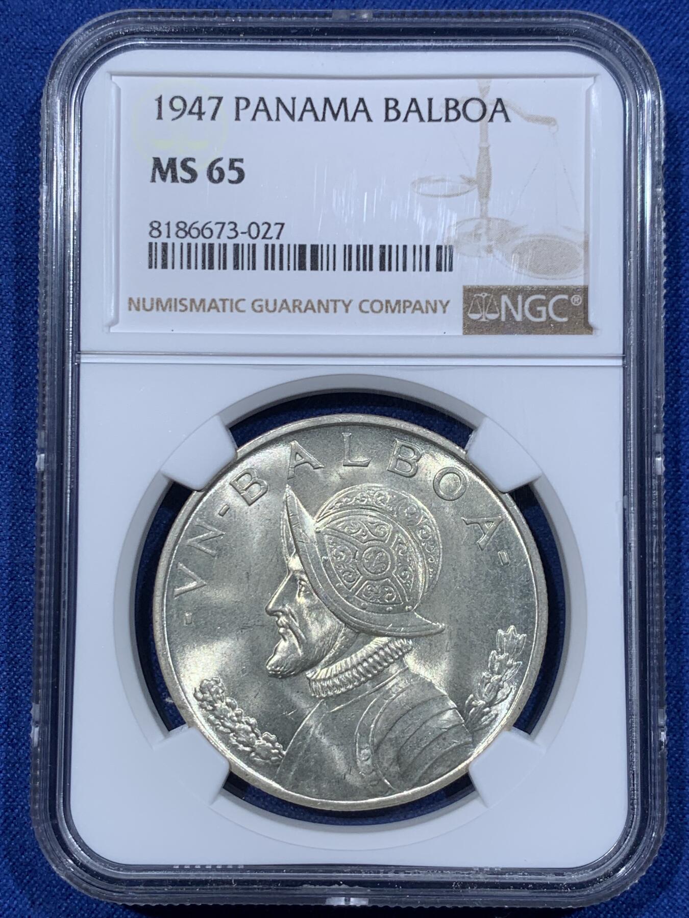 《竞宝斋》第362场 周日，周一，周二  3场连拍 （全场包邮） NGC MS65 巴拿马1947年美女与牛仔1巴波亚银币，女神系大主币，好状态，好分数