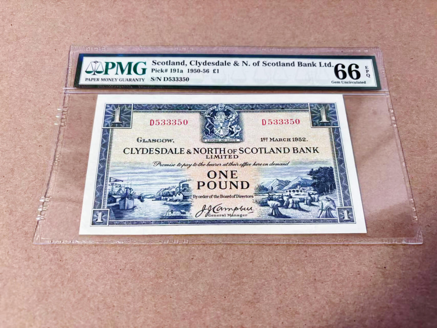 【Blue Auction】世界纸币精拍第634期【精】——16级TOP拍卖/信誉/品质/专业/高效💫 【a版无47】苏格兰 1952年1镑 多场景设计精美 唯美耐看 PMG66EPQ 