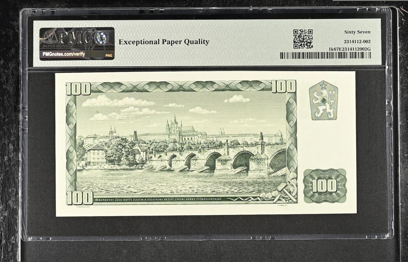 【Blue Auction】世界纸币精拍第634期【精】——16级TOP拍卖/信誉/品质/专业/高效💫 【无47 贴票版】捷斯/捷克 1993年100克朗 PMG67EPQ 高分 