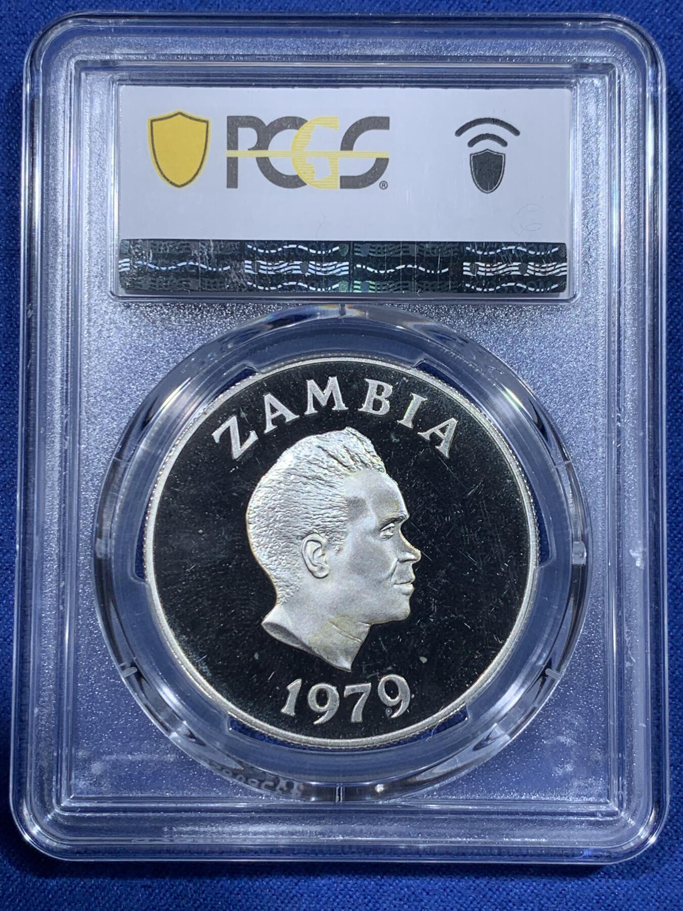 《竞宝斋》第362场 周日，周一，周二  3场连拍 （全场包邮） PCGS PR67DCAM 1979赞比亚5克瓦查 野生动物保护纪念银币 羚羊图案 富有非洲风情 DCAM挺不容易的