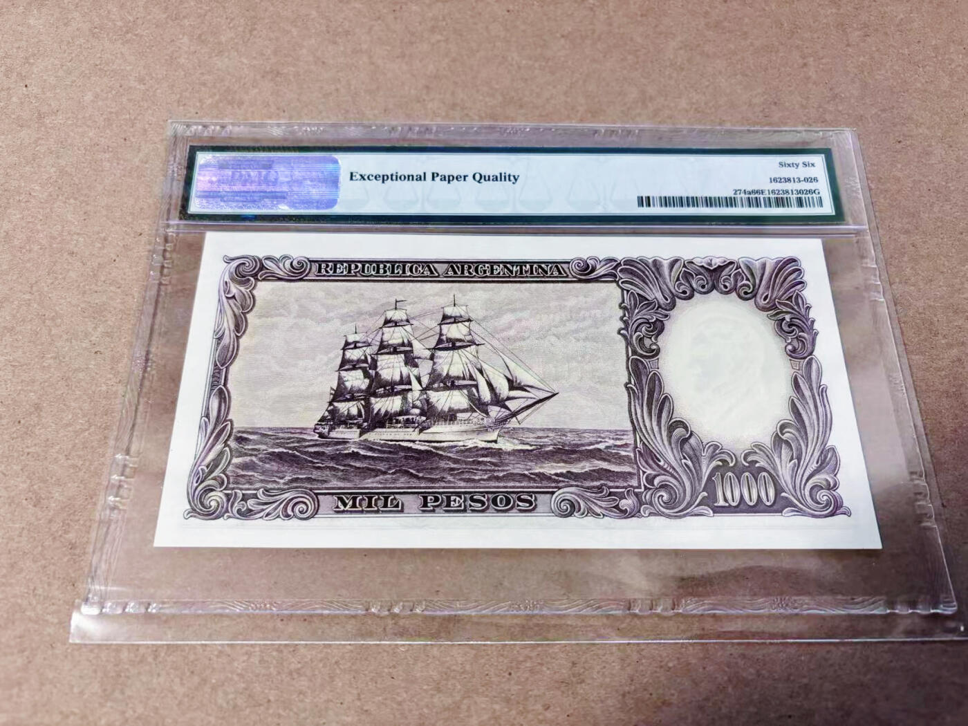 【Blue Auction】世界纸币精拍第634期【精】——16级TOP拍卖/信誉/品质/专业/高效💫 【a版 冠军分 与上一张连号】阿根廷1954年1000比索 区别于常见的1966年b版 老壳 大票幅 PMG66EPQ 