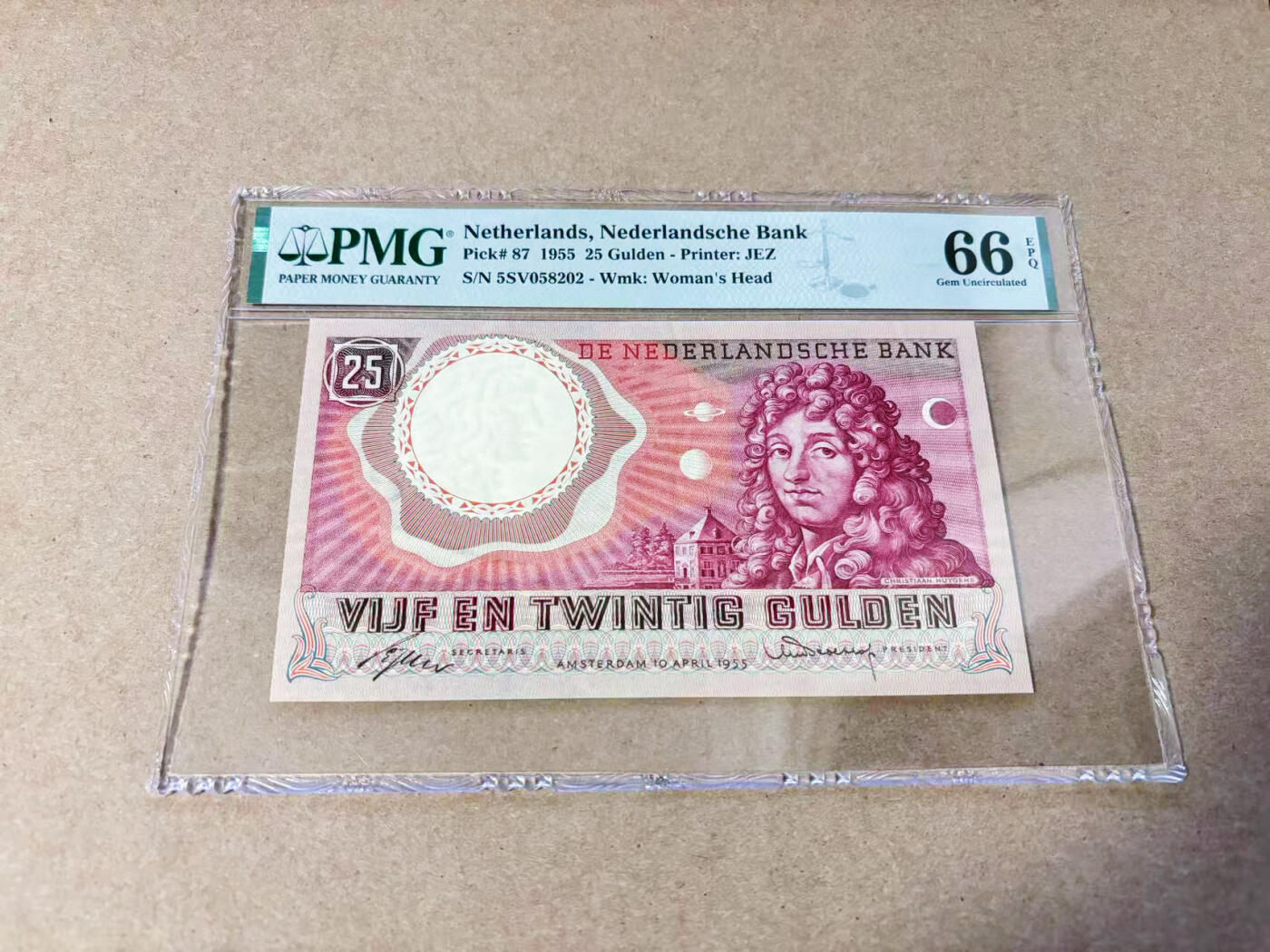 【Blue Auction】世界纸币精拍第634期【精】——16级TOP拍卖/信誉/品质/专业/高效💫 【无47】荷兰 1955年25盾 惠更斯 PMG66EPQ 设计精美 