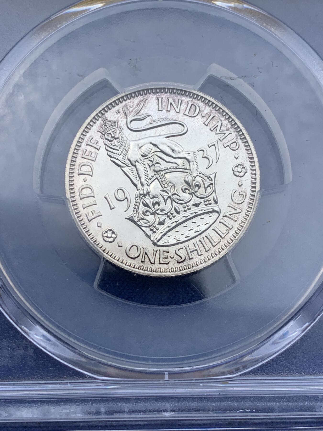 《竞宝斋》第362场 周日，周一，周二  3场连拍 （全场包邮） PCGS PR65CAM 英国 1937年 乔治六世 精制1先令 盒子有裂纹