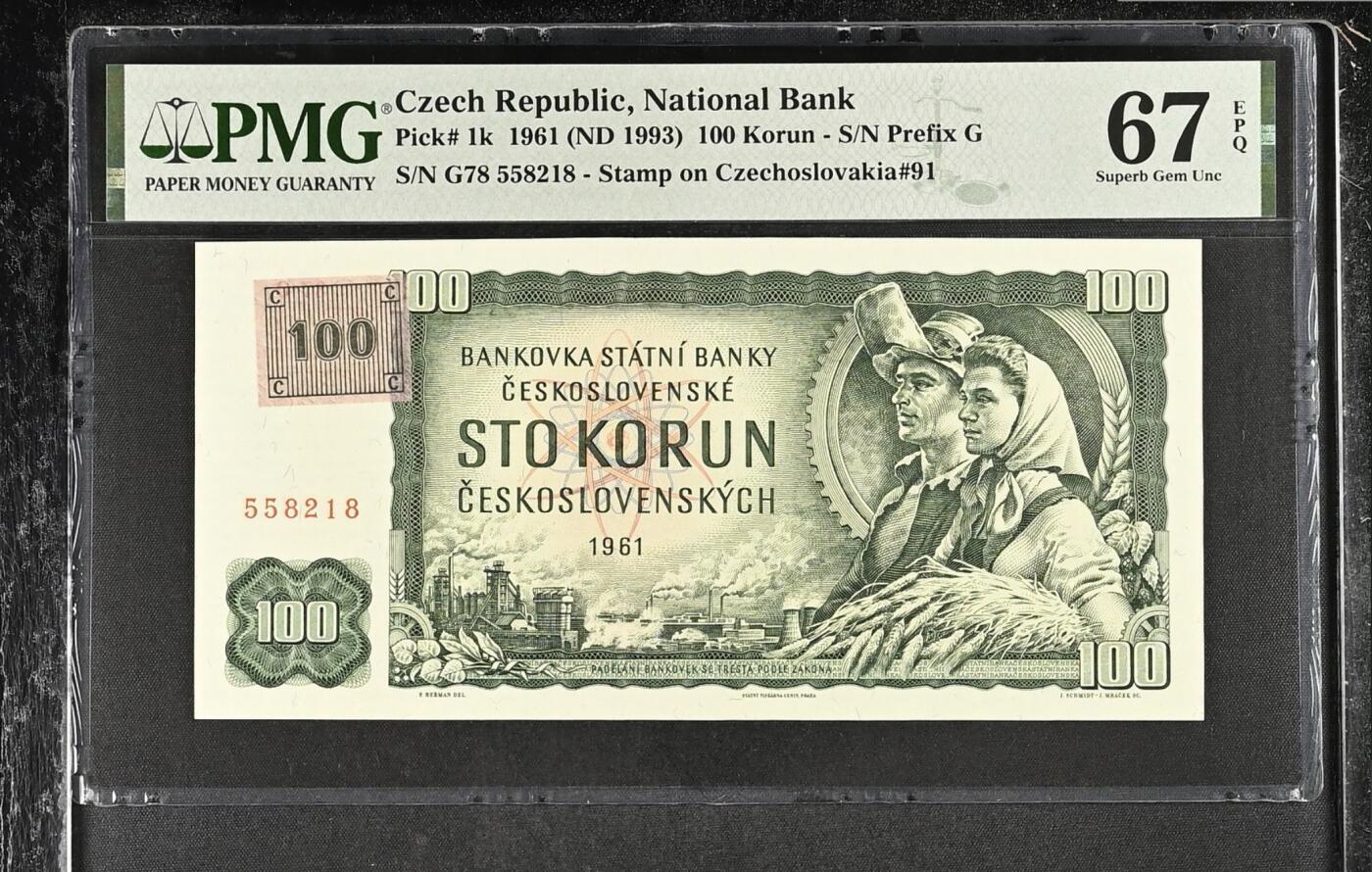 【Blue Auction】世界纸币精拍第634期【精】——16级TOP拍卖/信誉/品质/专业/高效💫 【无47 贴票版】捷斯/捷克 1993年100克朗 PMG67EPQ 高分 