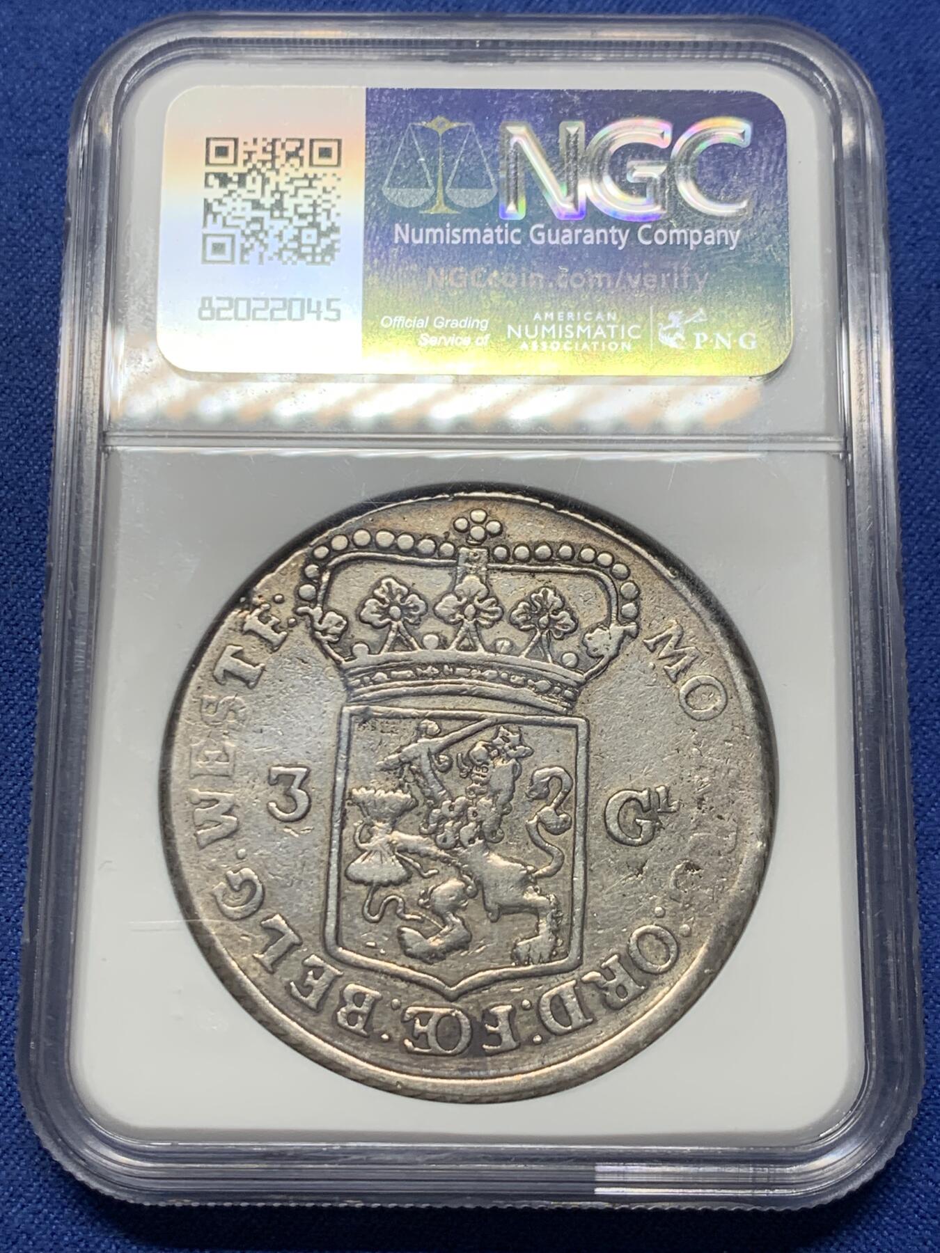 《竞宝斋》第363场 周日，周一，周二  3场连拍 （全场包邮） NGC XFD 尼德兰1781年西弗里斯兰省3G大银币