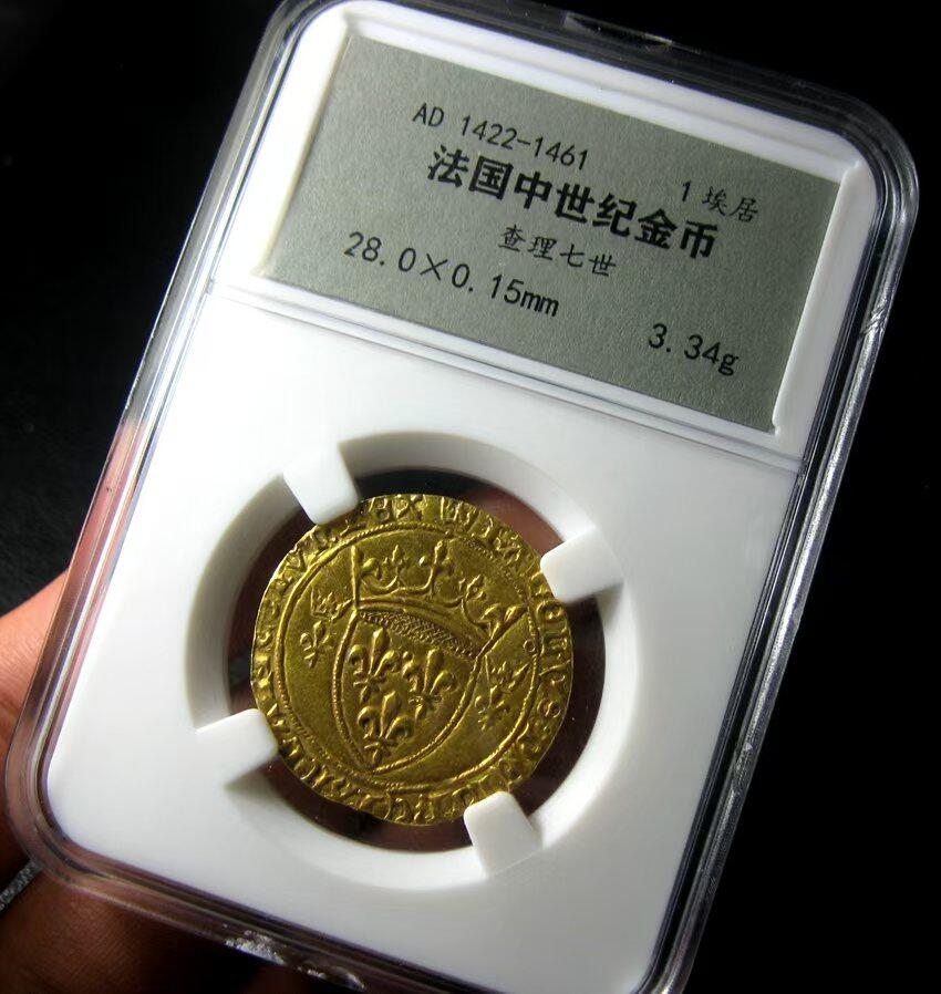 法国中世纪金币,查理七世金埃居,英法百年战争圣女贞德时期,1422-1461,28mm3.34g,裸币