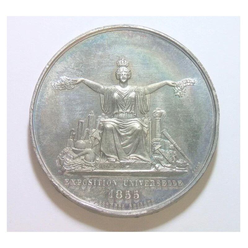 法国1855年 拿破仑三世+女神高浮雕精制大合金章 50MM