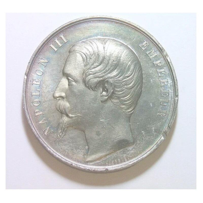 法国1855年 拿破仑三世+女神高浮雕精制大合金章 50MM