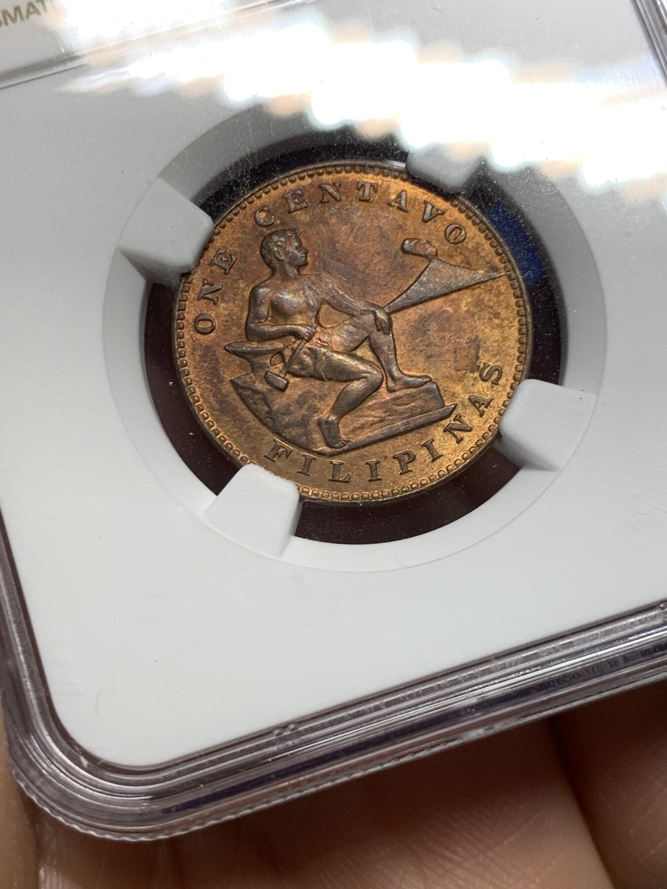 《竞宝斋》第363场 周日，周一，周二  3场连拍 （全场包邮） NGC MS63RB 美属菲律宾 1944年 1分铜币