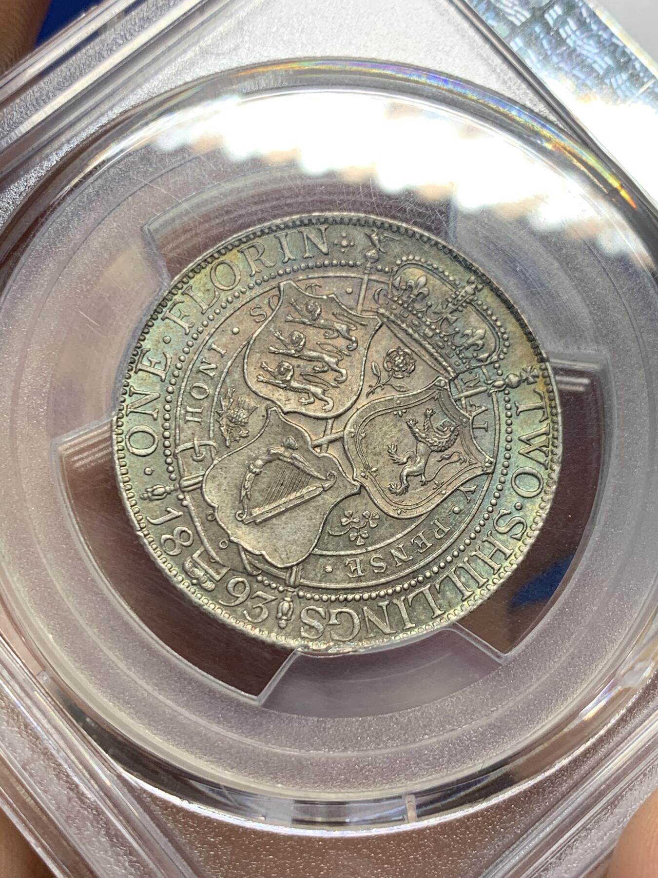 《竞宝斋》第363场 周日，周一，周二  3场连拍 （全场包邮） PCGS MS63 英国1893年维多利亚披纱2先令银币