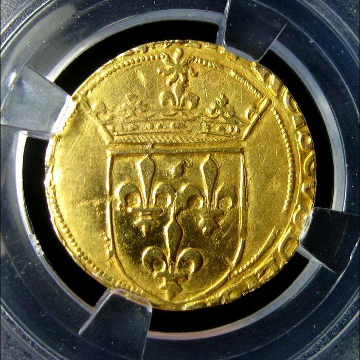 法国中世纪金币,弗朗索瓦一世1埃居,1515-1547,21mm2.23g