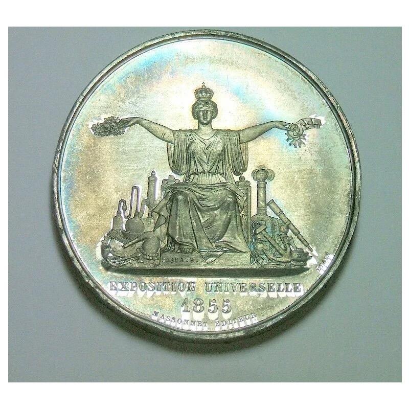 法国1855年 拿破仑三世+女神高浮雕精制大合金章 50MM
