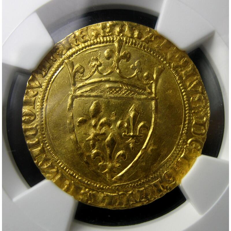 NGC-MS63英法百年战争-法国查理六世金埃居金币,1380-1422年，28mm,3.90g,中世纪金币