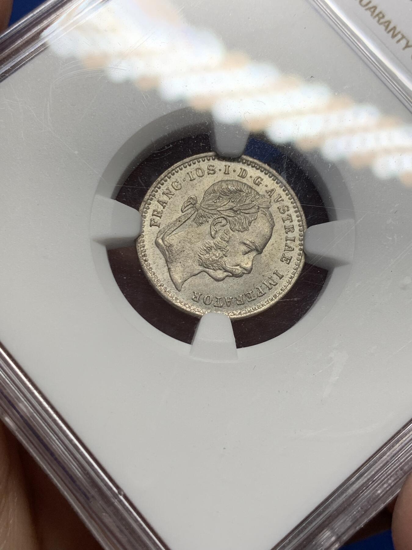 《竞宝斋》第363场 周日，周一，周二  3场连拍 （全场包邮） NGC MS65 奥匈帝国1872年约瑟夫·弗朗茨一世10克鲁泽银币 不错的分数