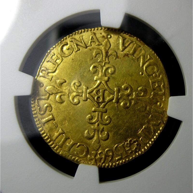 NGC-MS61法国金币，少见法国查理IX世金埃居，24mm3.34g,NGC评级