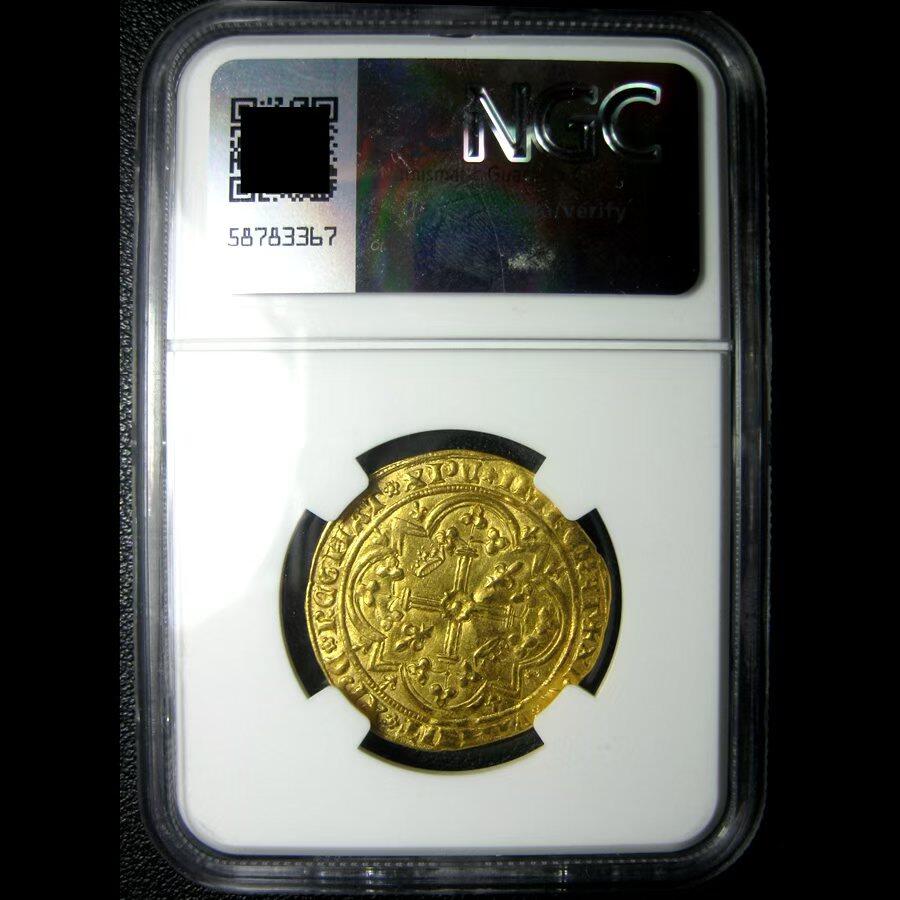 NGC-MS62英法百年战争-法国查理五世金埃居,1364-1380年，3.69g,中世纪金币